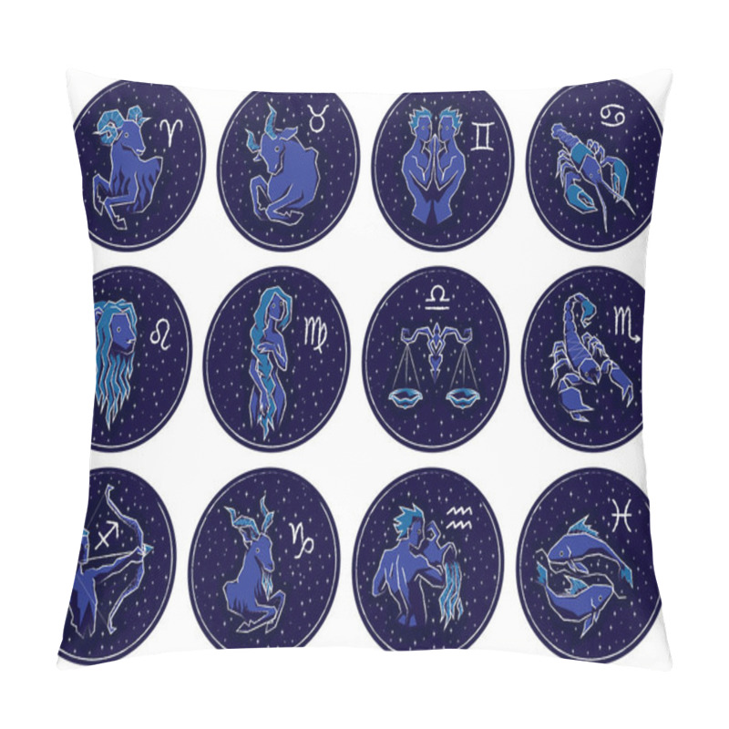 Personality  Collection Of All Zodiac Signs On Night Starry Sky Background. Pillow Covers