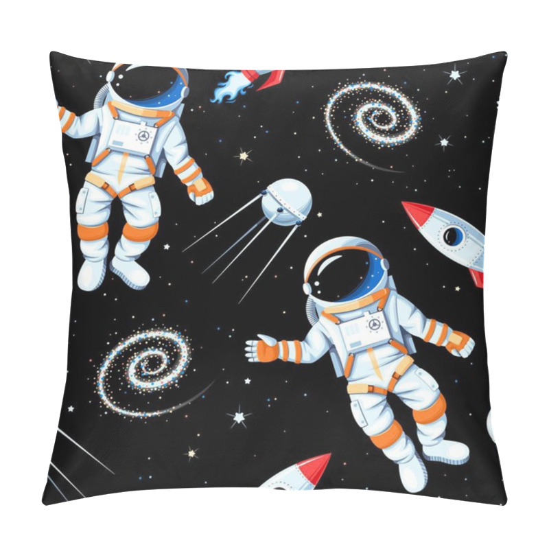 Personality  Vector Seamless Pattern With Astronaut And Rocket Pillow Covers