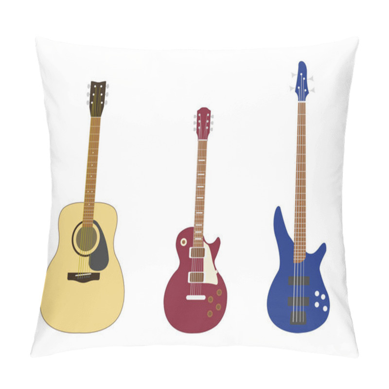 Personality  Set Guitar In Flat Style On A White Background, Vector Pillow Covers