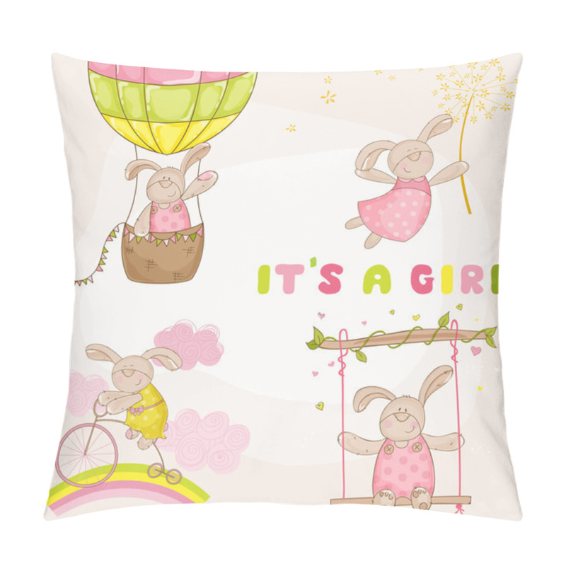 Personality  Baby Bunny Set - Baby Shower Or Arrival Card - In Vector Pillow Covers