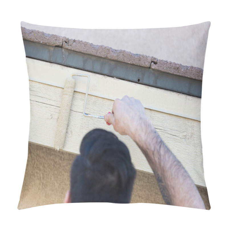 Personality  Professional Painter Using Small Roller To Paint House Fascia Pillow Covers