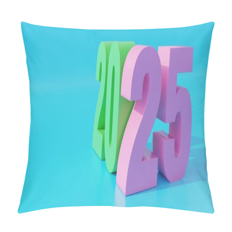 Personality  2025 New Year, Green And Pink Large Digit Against Light Blue Color Background. Happy New Year Greeting Card, Empty With Space For Wish. 3d Render Pillow Covers