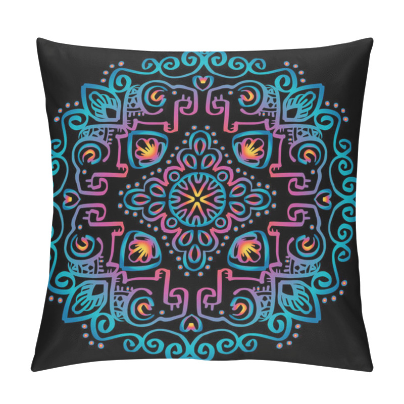 Personality  Mandala Pattern Decorative Elements With Elephant Pillow Covers