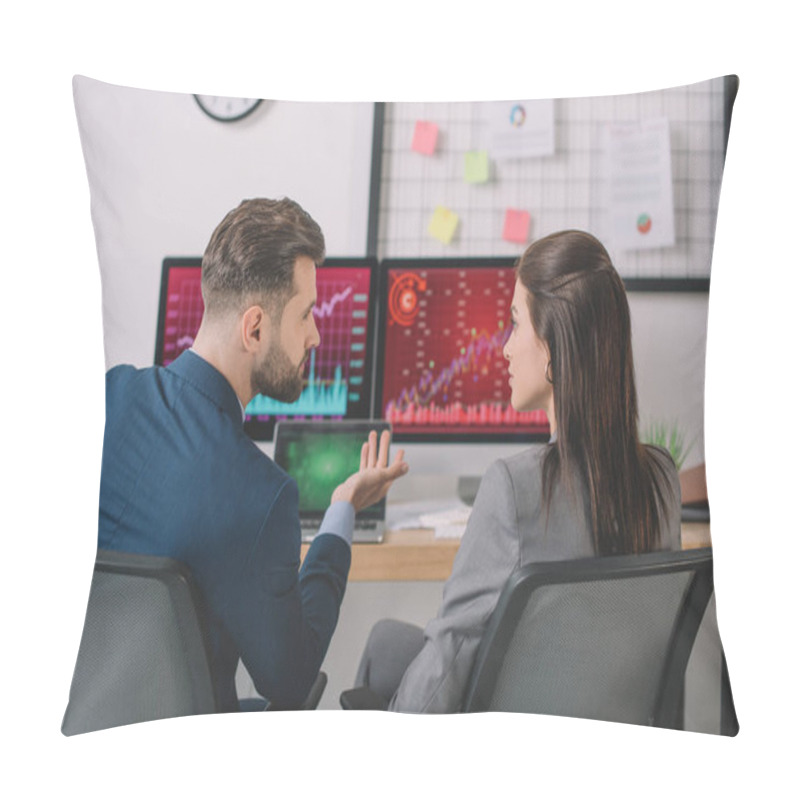 Personality  Back View Of Analysts Planning Protection For Computer Systems In Office  Pillow Covers