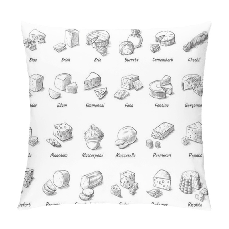 Personality  Graphic Sketch Of Different Cheeses. Pillow Covers