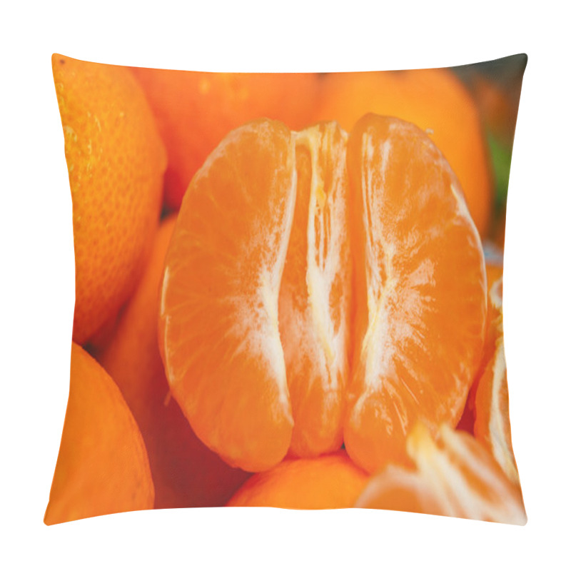 Personality  Fresh Peeled Tangerine Segments Close Up On A Background Of Orange Mandarins Pillow Covers