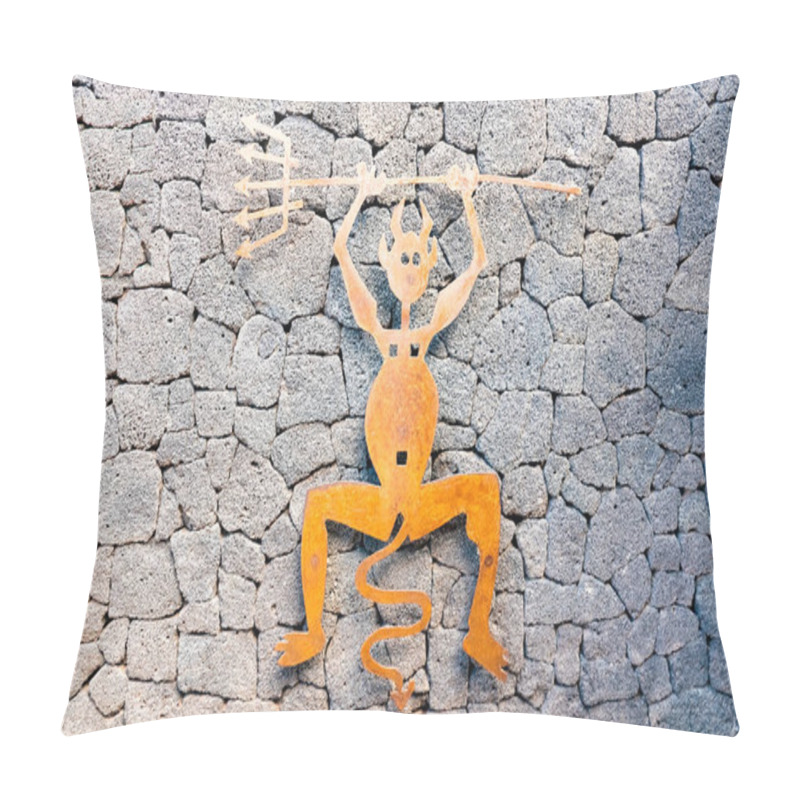 Personality  Timanfaya Devil - Made Of Oxidized Iron A Symbol Of Timanfaya National Park, Lanzarote, Canary Islands, Spain. Pillow Covers