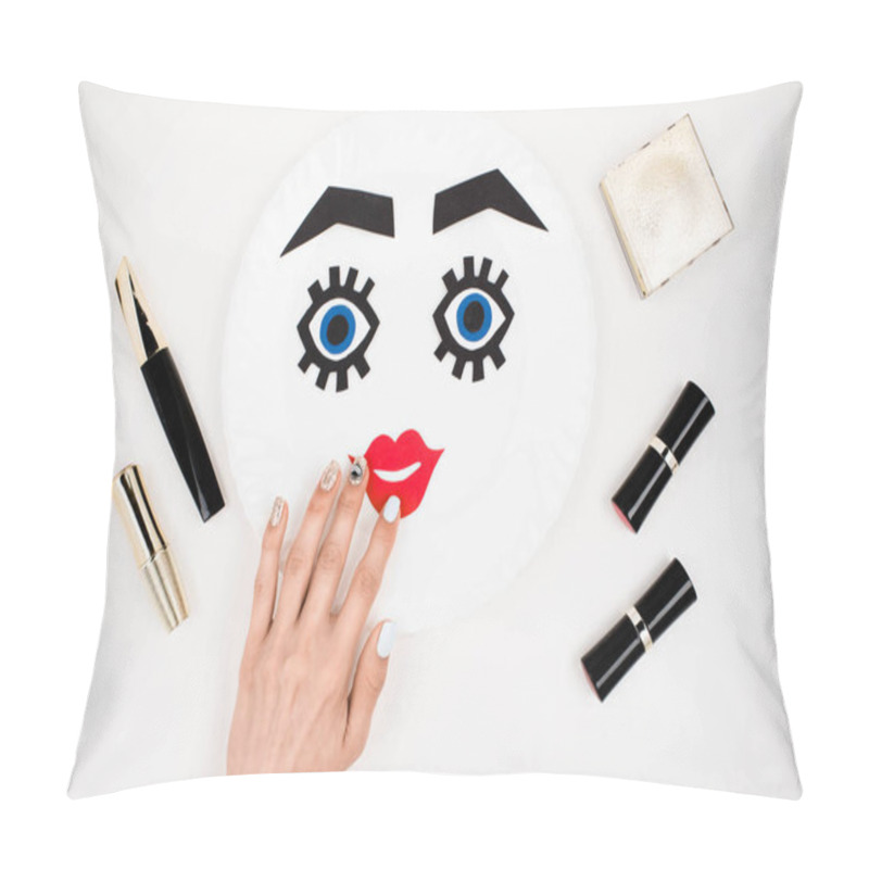 Personality  Paper Face With Makeup On Plate  Pillow Covers