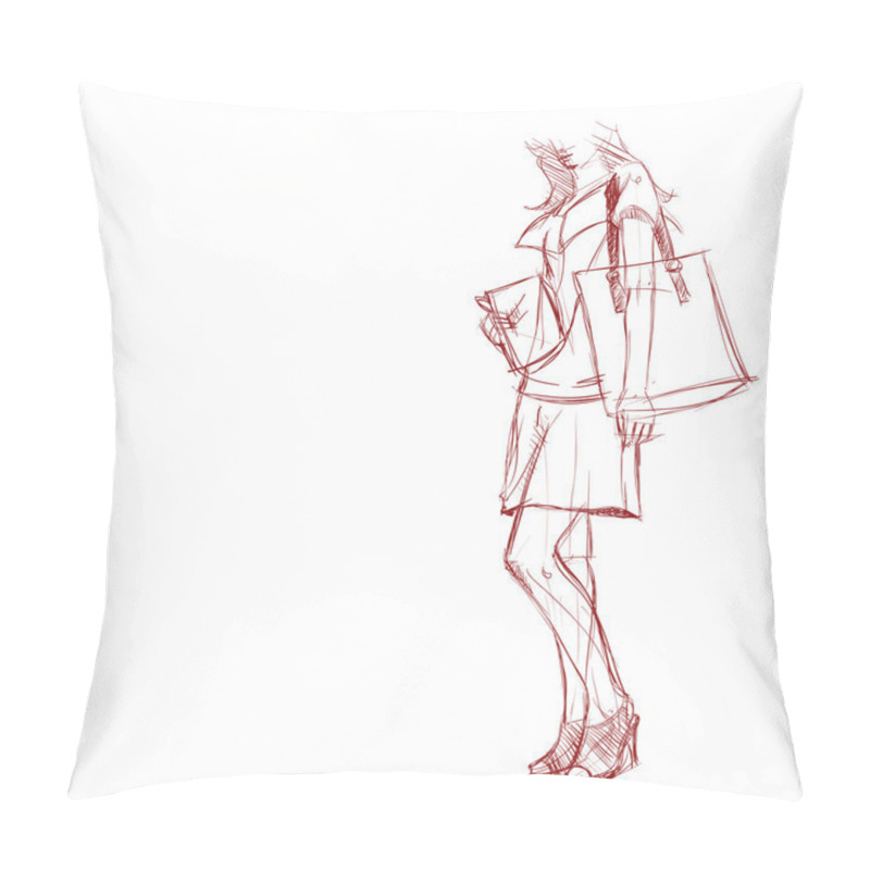 Personality  Hand Drawing Of A Pretty Fashion Girl In Sketch Style Pillow Covers