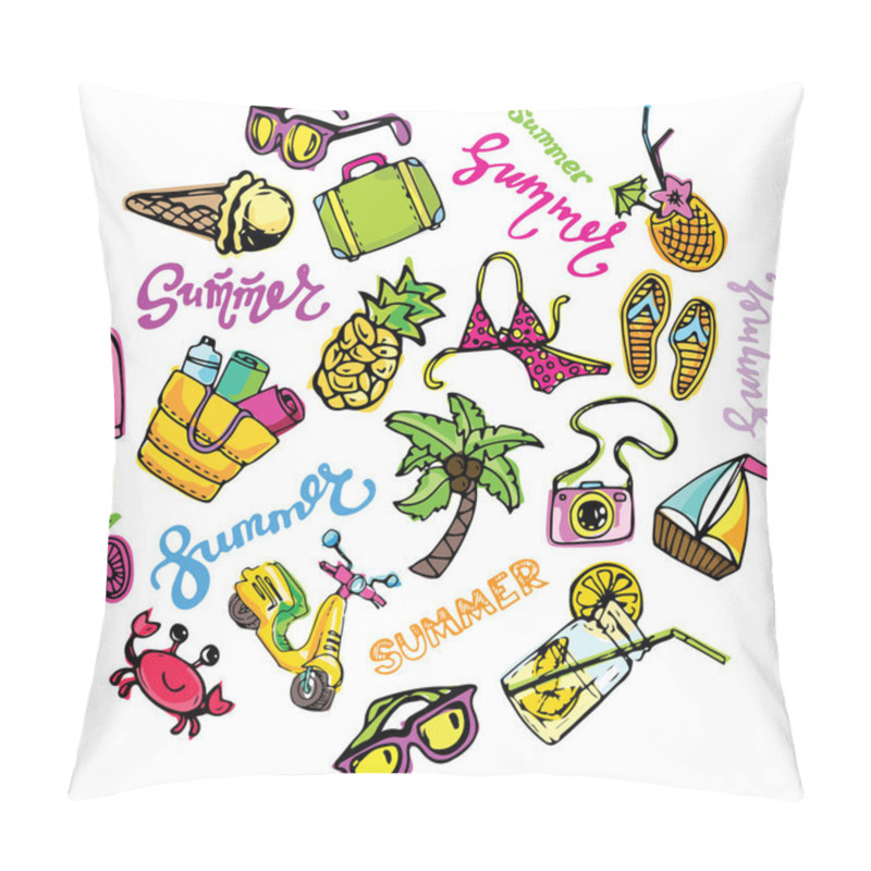 Personality  Hand Drawn Summer Vector Set. Hand Drawn Doodle Vector Summer Banner. Summer Template Banner. Hello, Summer! Vector Illustration. Pillow Covers