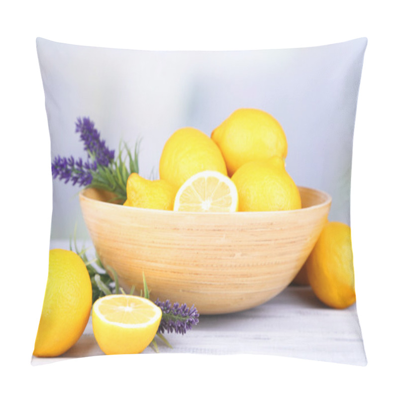 Personality  Still Life With Fresh Lemons And Lavender On Light Background Pillow Covers