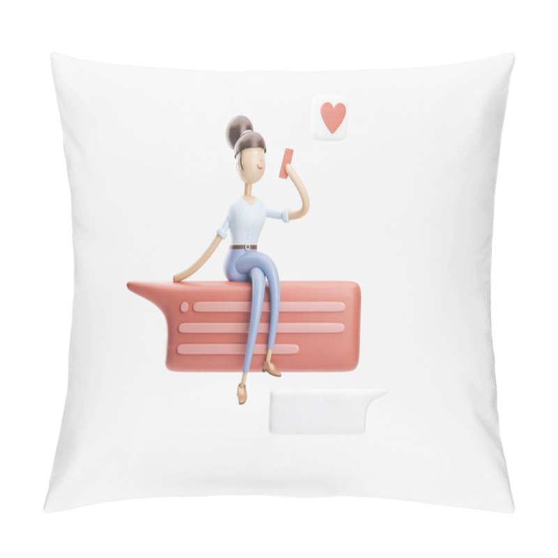 Personality  3d Illustration. The Girl Is On The Internet. Social Media Concept Pillow Covers