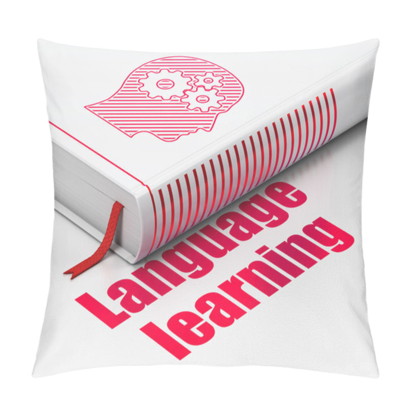 Personality  Education Concept: Book Head With Gears, Language Learning On White Background Pillow Covers