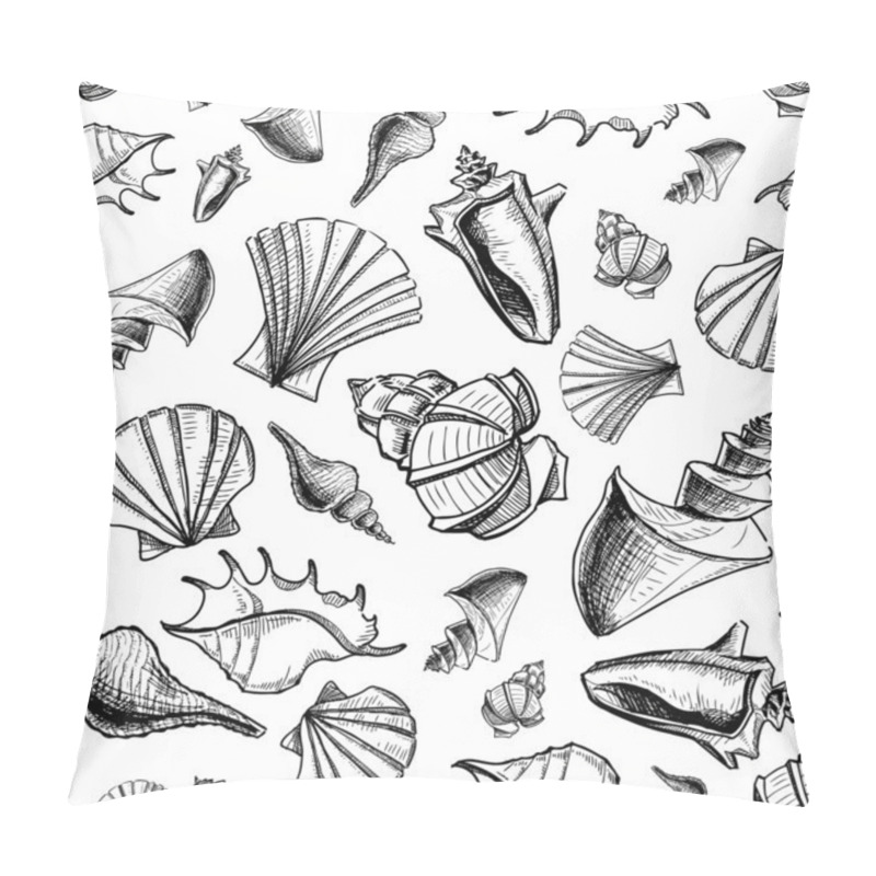 Personality  Sea Shells Sketch Background. Seamless Vector Pattern Pillow Covers