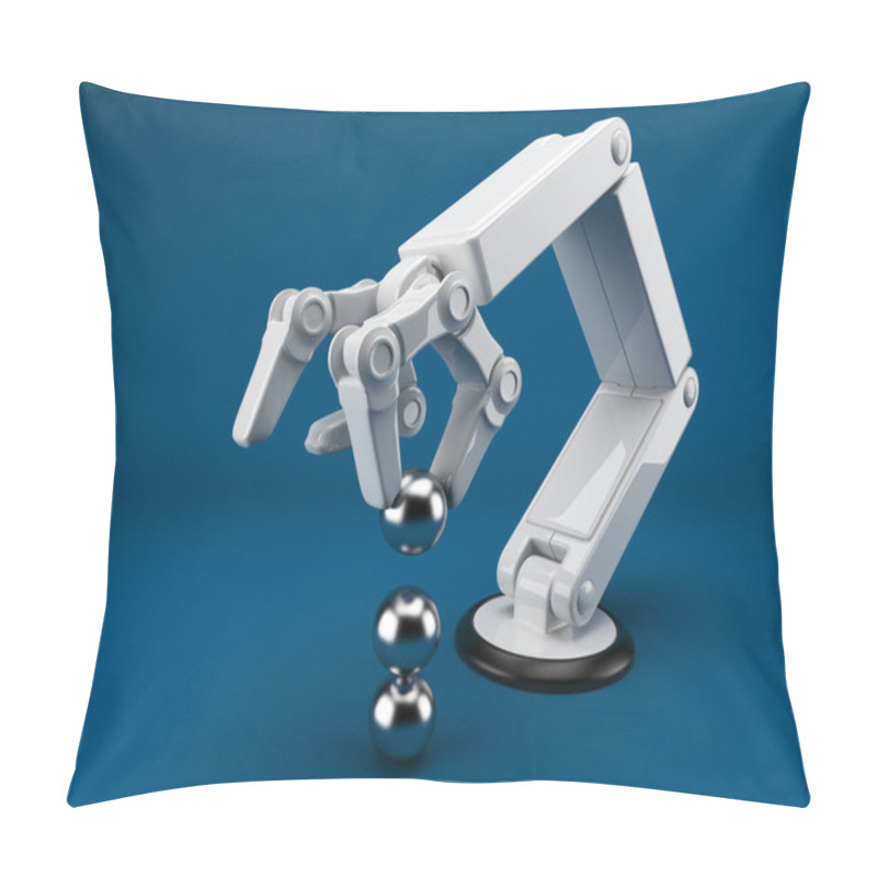 Personality  Robotic Hand Holding Sphere 3d. Artificial Intelligence. On Blue Pillow Covers