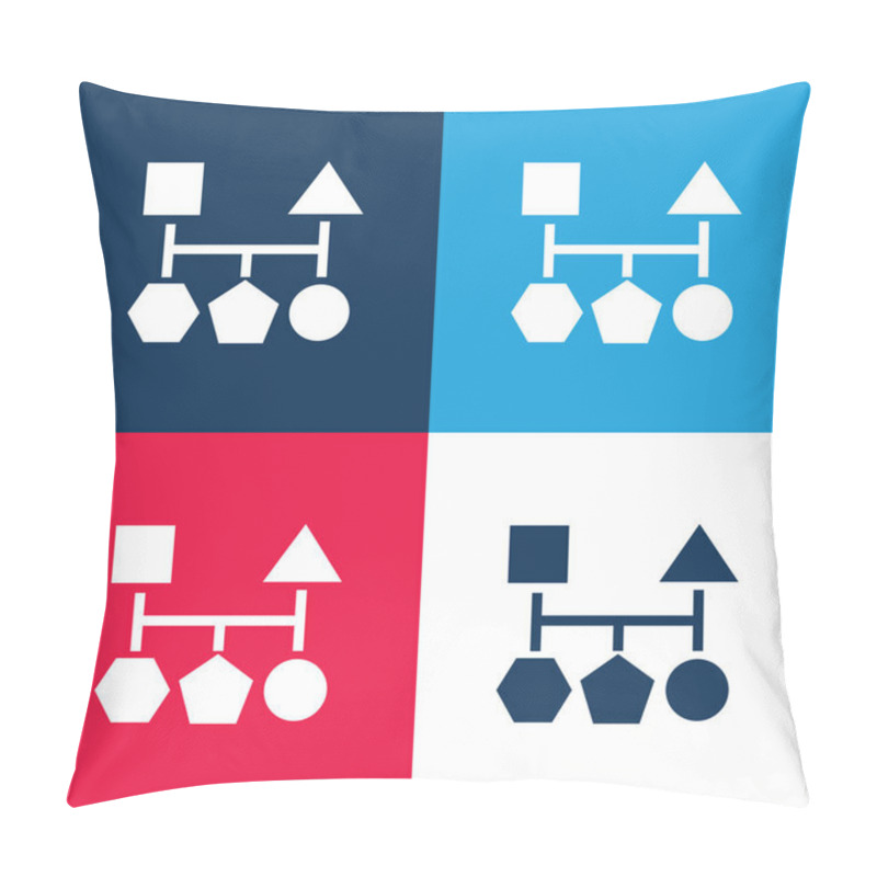 Personality  Blocks Scheme Of Five Geometric Basic Black Shapes Blue And Red Four Color Minimal Icon Set Pillow Covers