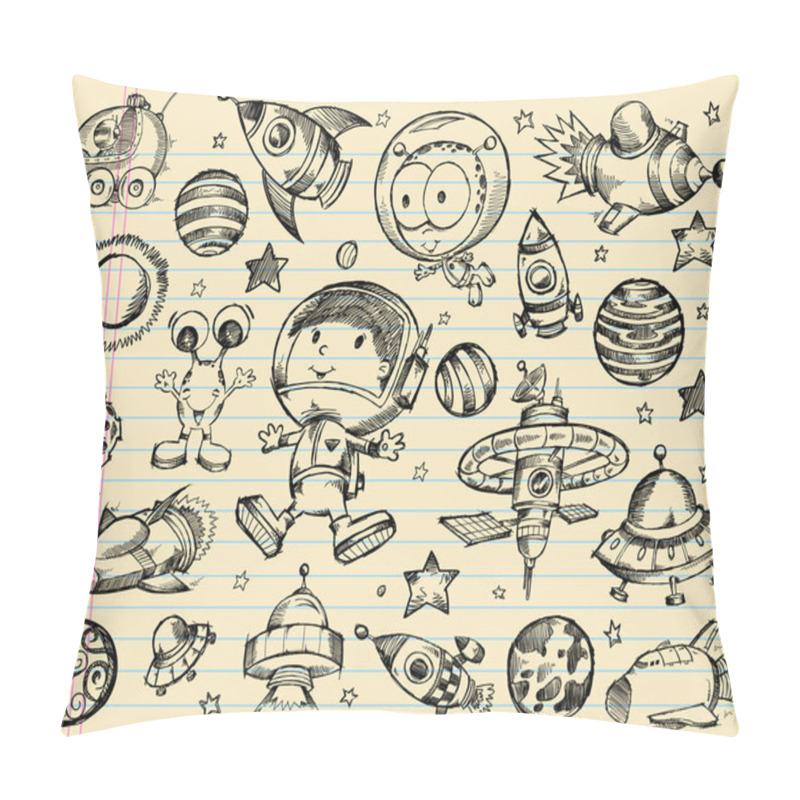 Personality  Outer Space Doodle Sketch Vector Illustration Set Pillow Covers