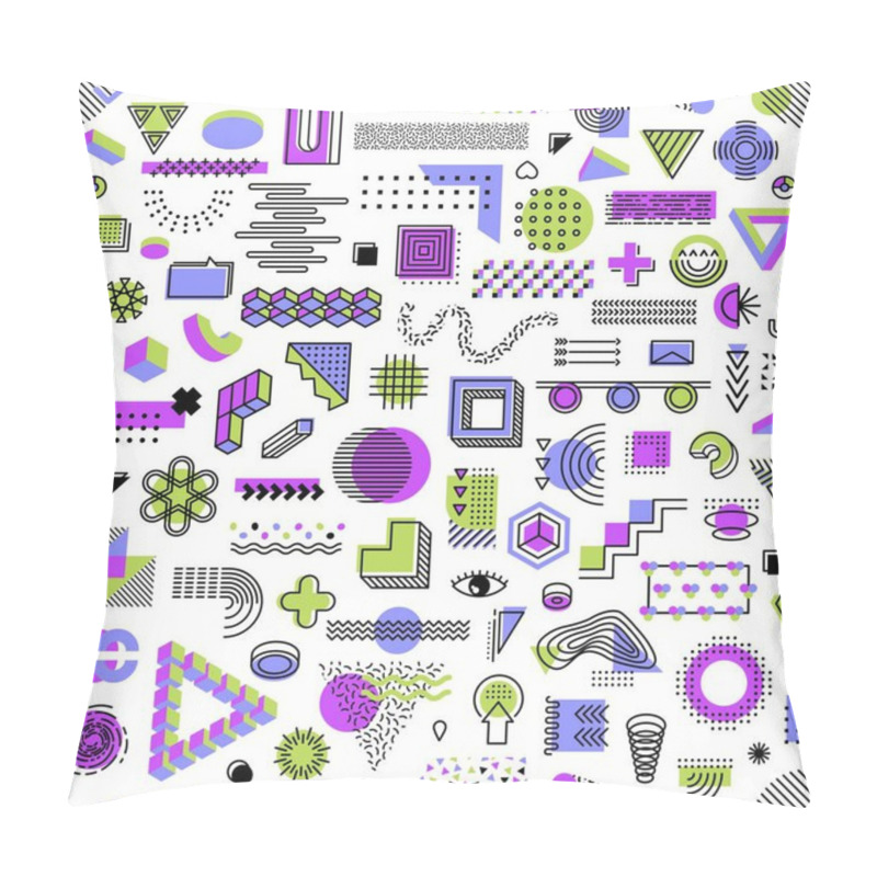 Personality  Memphis Pattern Background Of Geometric Shapes, Seamless Abstract Vector. Modern Minimal Memphis Pattern Of Line Shapes, Trendy Retro Art With Creative Elements, Circle Or Triangle Geometric Pattern Pillow Covers