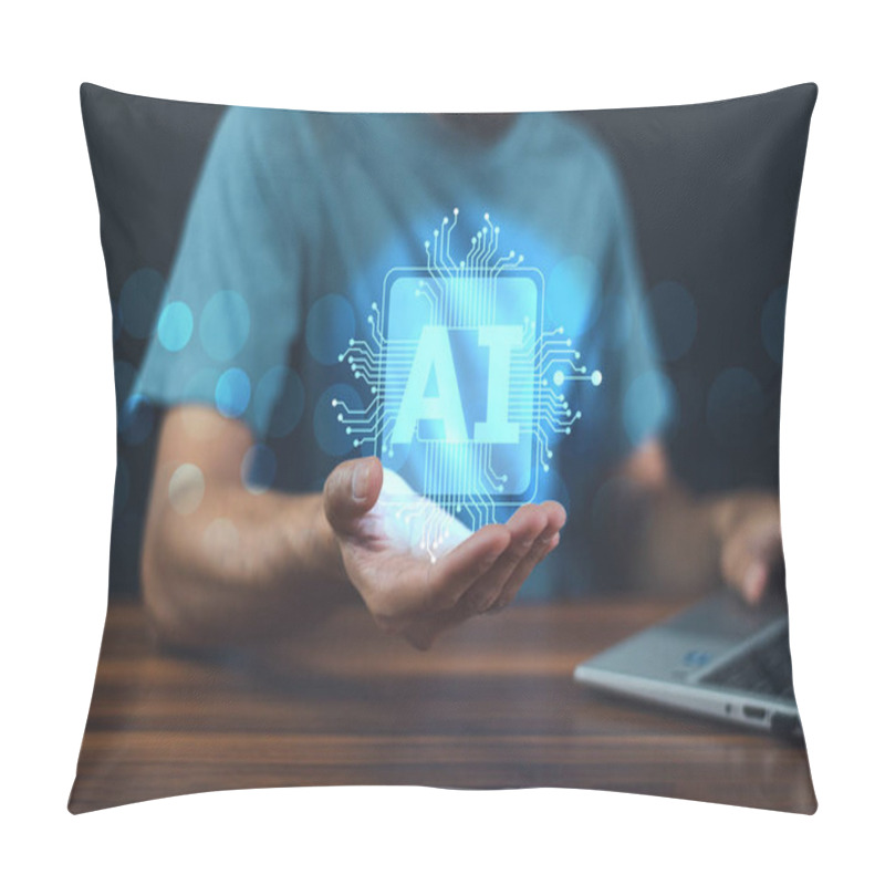 Personality  Businessman Touching On AI. AI Artificial Intelligence (AI), Machine Deep Learning Concept, Pillow Covers