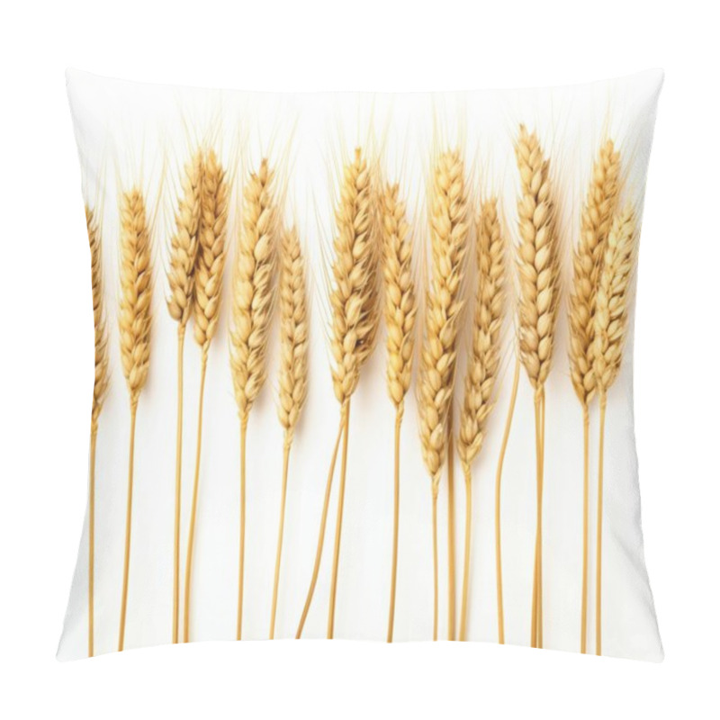 Personality  Close-up Of Golden Wheat Ears Arranged Elegantly On A Light Background. Pillow Covers