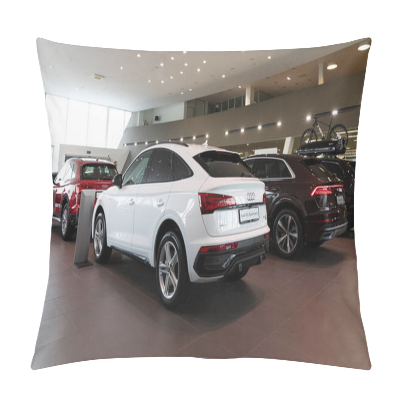 Personality  Minsk, Belarus - Jan 05, 2022: A Large Dealership For The Sale Of Luxury SUV Cars Audi. Pillow Covers