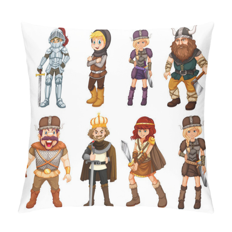 Personality  Set Of Viking Cartoon Characters And Objects Illustration Pillow Covers