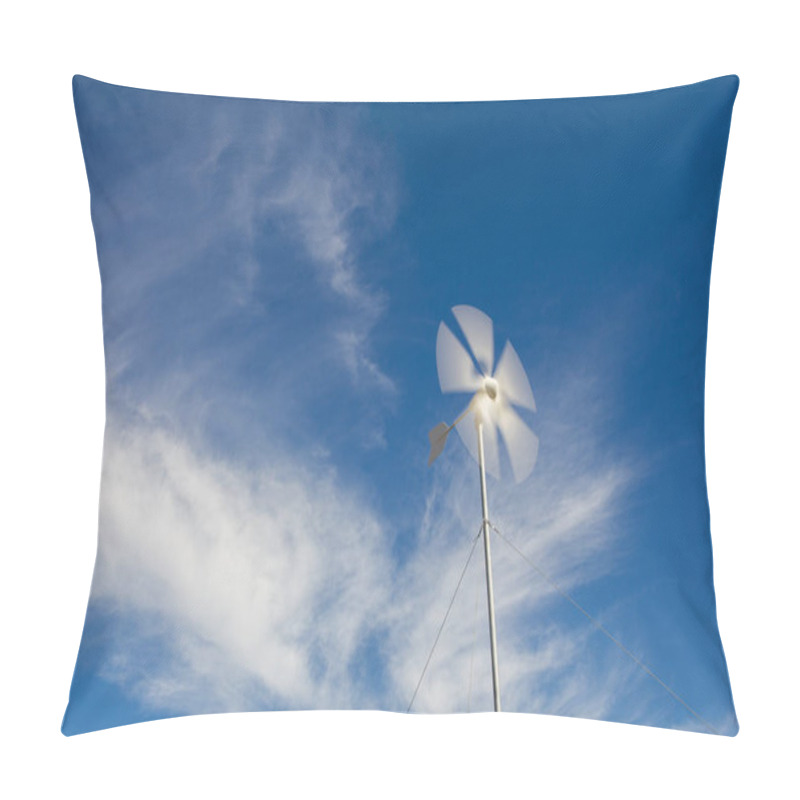 Personality  Close Up Wide Angle View Of A Spinning Wind Turbine Charging Batteries In An Off The Grid Electricity Installation On A Farm In The Karoo In The Western Cape Of South Africa Pillow Covers