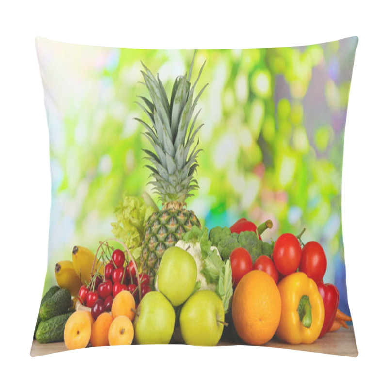 Personality  Assortment Of Fresh Fruits And Vegetables On Natural Background Pillow Covers