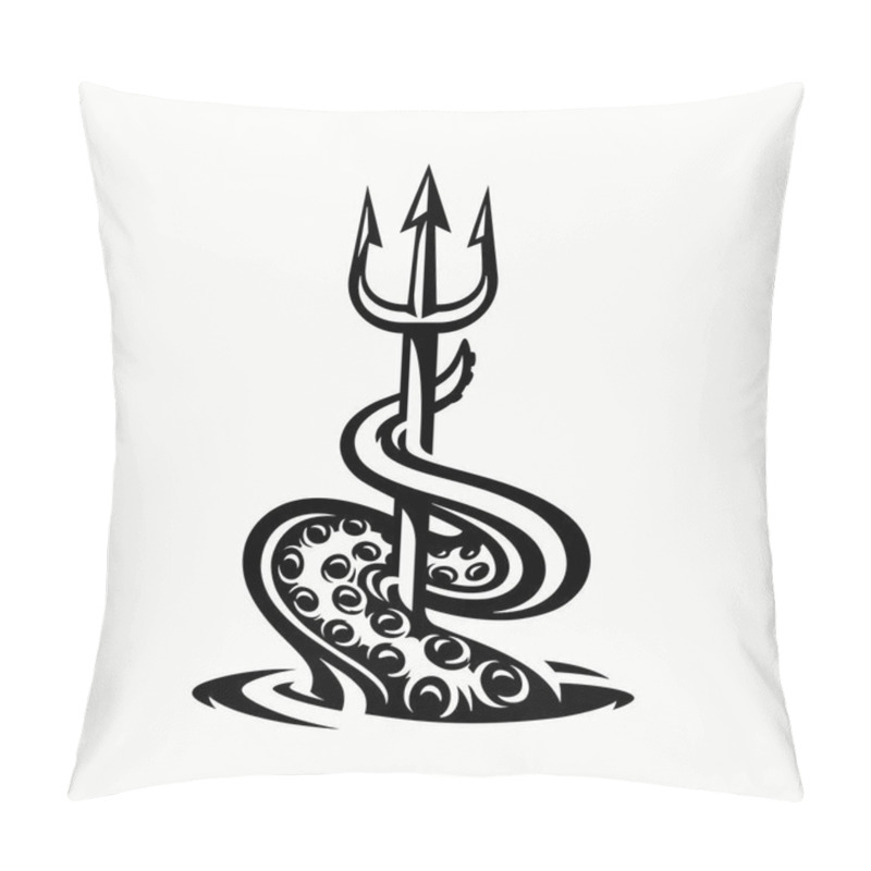 Personality  Tentacle And Trident Vector Illustration. Kraken Spear Icon. Octopus Harpoon Tattoo Symbol. Deep Sea Monster Nautical Mythology. Pillow Covers