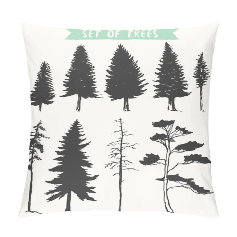 Personality  Hand Drawn Vector Silhouette Pine And Fir Trees Pillow Covers