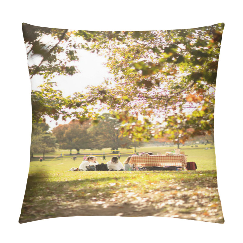 Personality  NEW YORK, USA - OCTOBER 11, 2022: People Spending Time During Picnic In Central Park  Pillow Covers