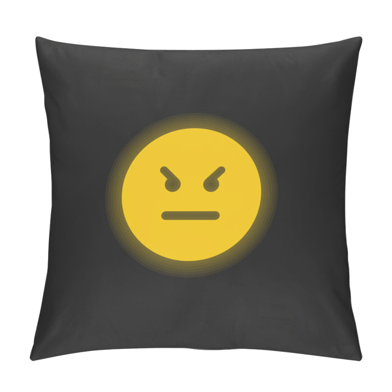 Personality  Angry Emoticon Square Face Yellow Glowing Neon Icon Pillow Covers