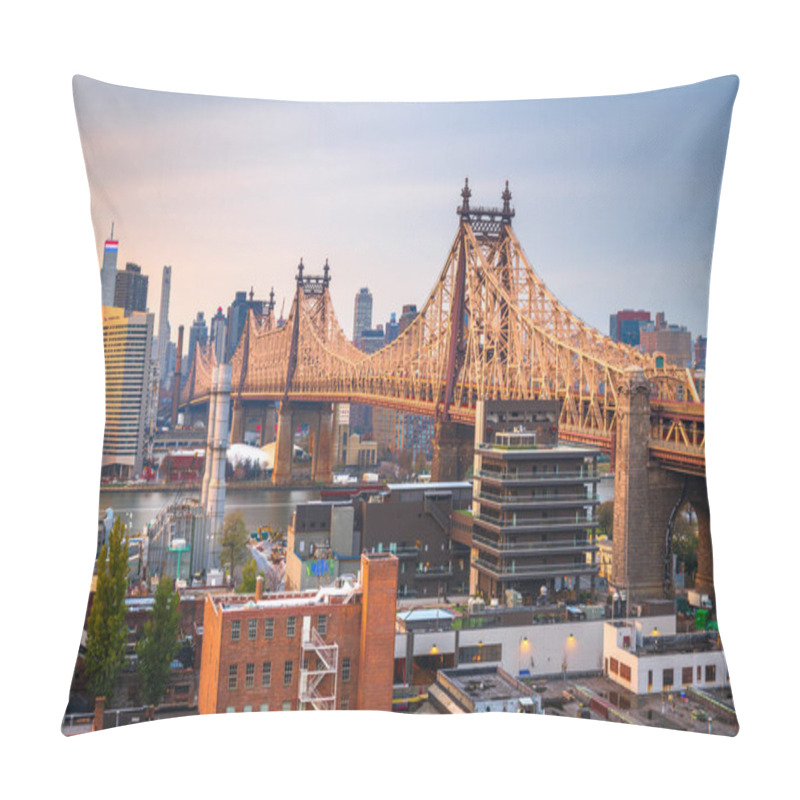 Personality  Queens, New York, USA View With The Queensboro Bridge Towards Manhattan At Dusk. Pillow Covers