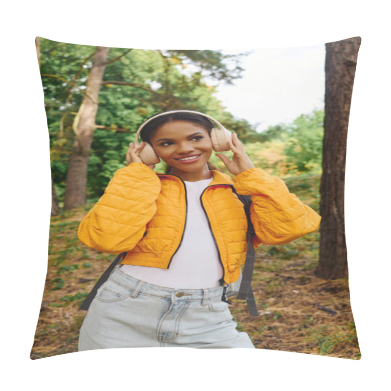 Personality  Exploring The Lush Forest Trails, A Young Woman Embraces The Autumn Colors And Adventurous Spirit. Pillow Covers