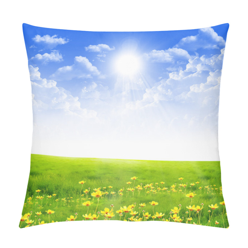 Personality  Exquisite Landscape With Blue Skies, Sunshine And Green Grass Pillow Covers