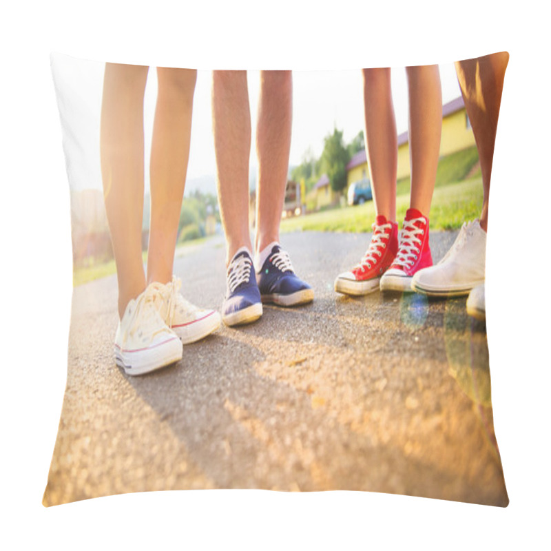 Personality  Legs Of Boys And Girls Standing On The Sidewalk Pillow Covers