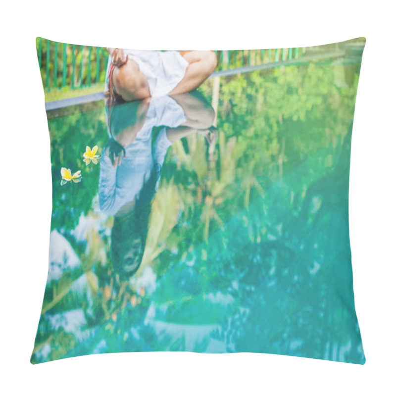 Personality  Woman Meditating At Pool Side. Pillow Covers