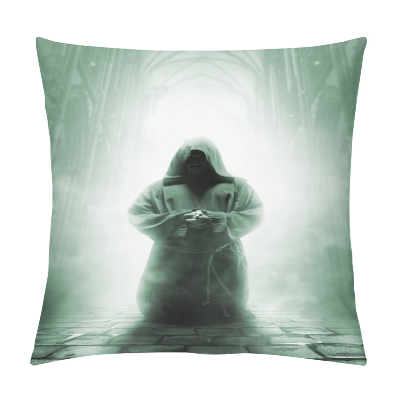 Personality  Praying Medieval Monk In Dark Temple Corridor Pillow Covers