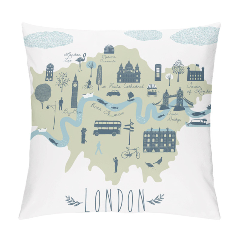 Personality  Map Of London Attractions Pillow Covers