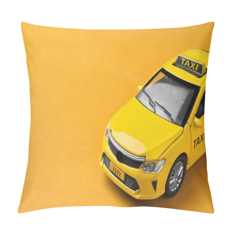 Personality  Yellow Taxi Car Model On Orange Background. Space For Text Pillow Covers