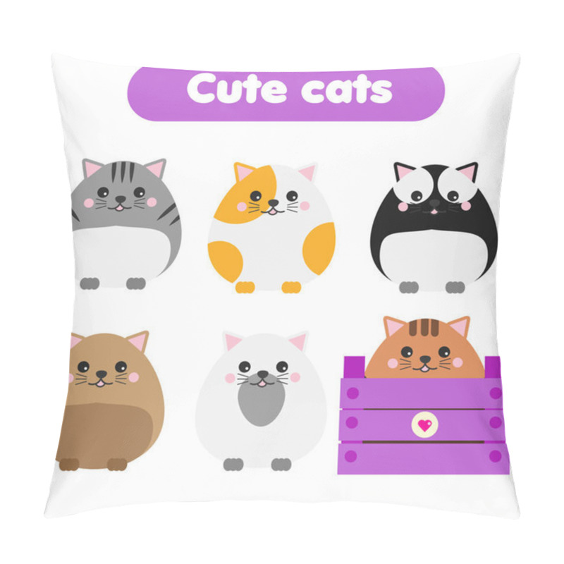 Personality  Cute Kawaii Cats. Children Style, Isolated Design Elements, Vector. Cartoon Cats Set Pillow Covers