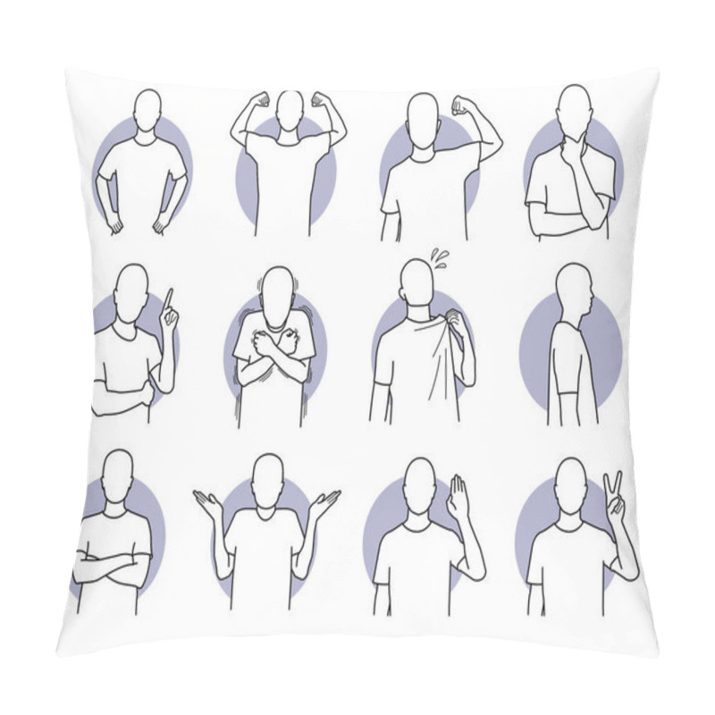 Personality  Basic Human Actions And Body Languages. Illustration Of A Man With Various Poses. Pillow Covers