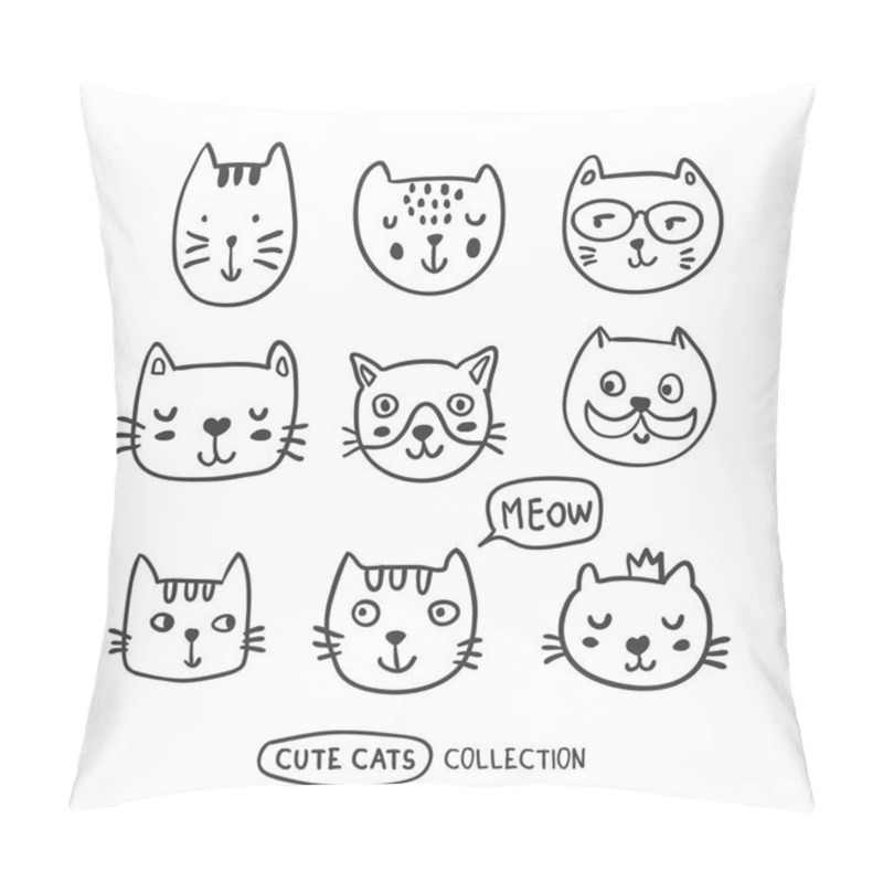 Personality  Funny Doodle Outline Cats Faces Collection Pillow Covers