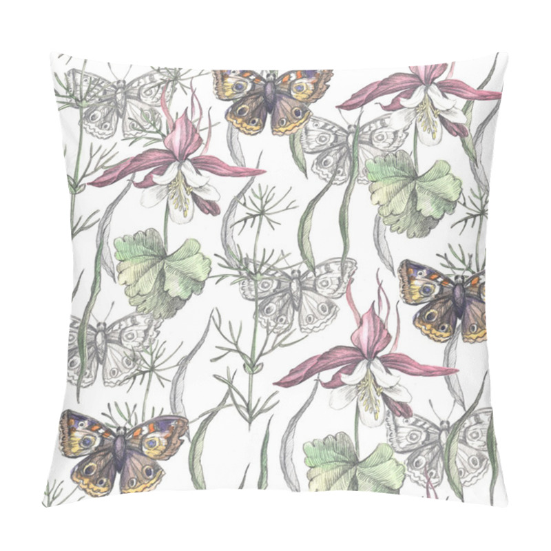 Personality  Pattern With Flowers, Grass And Butterflies Pillow Covers