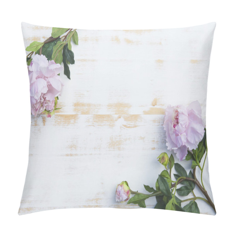 Personality  Pink Peonies On White Rustic Wooden Background Pillow Covers