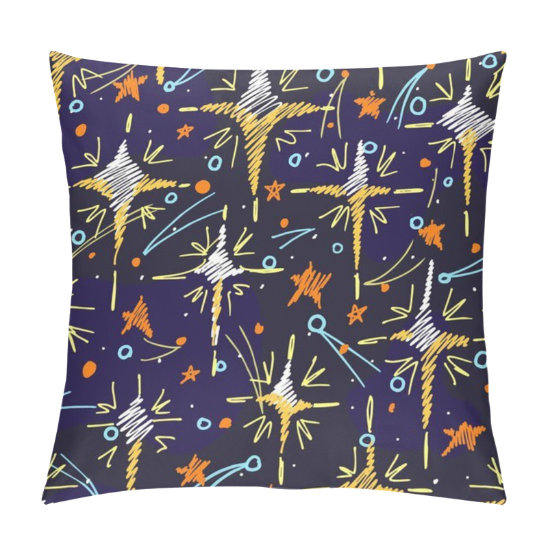 Personality  Seamless Pattern. Stars In The Dark Sky. In The Style Of A Childish Drawing By Hand. Pillow Covers