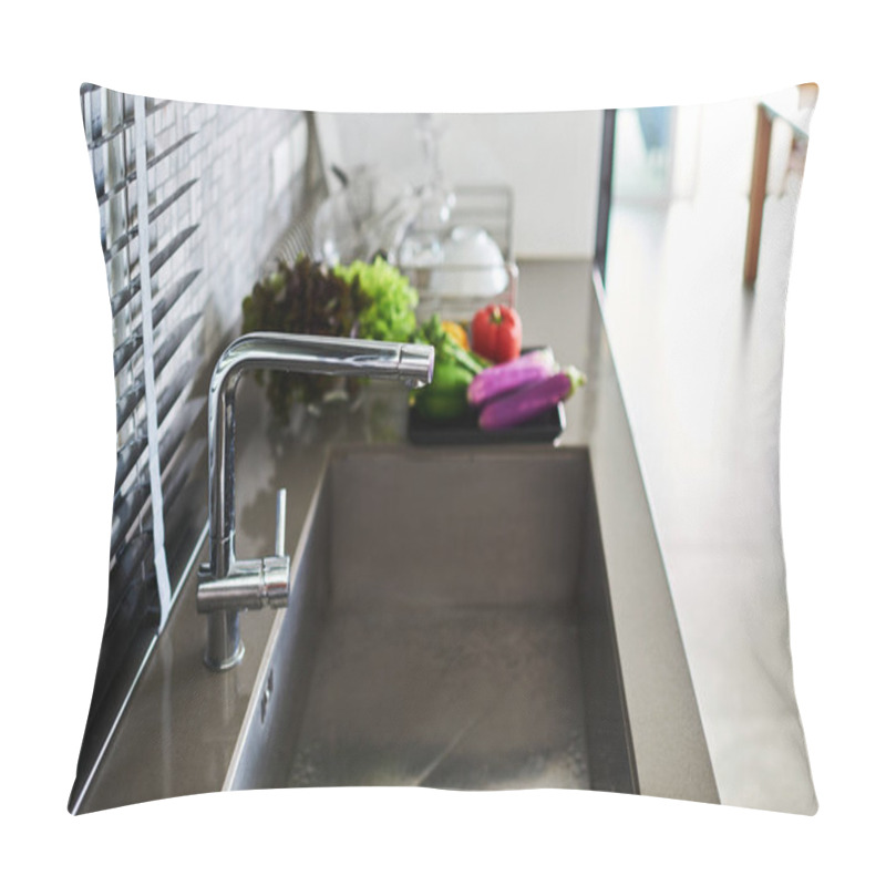 Personality  Fresh Vegetables On The Worktop Near To Sink In A Modern Kitchen Interior, Healthy Food Concept. Pillow Covers