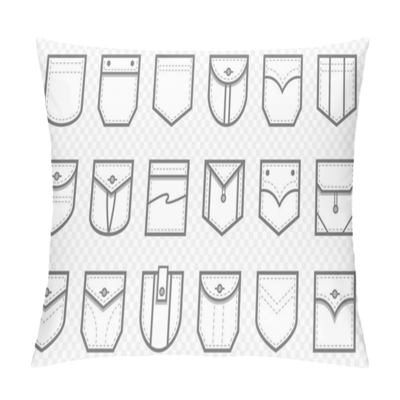 Personality  Patch Pocket. Uniform Clothes Pockets Patches With Seam, Patched Denim Pocket Line Icon Vector Set Pillow Covers