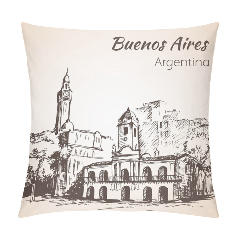 Personality  Buenos Aires City Street And Square. Argentina. Sketch.  Pillow Covers