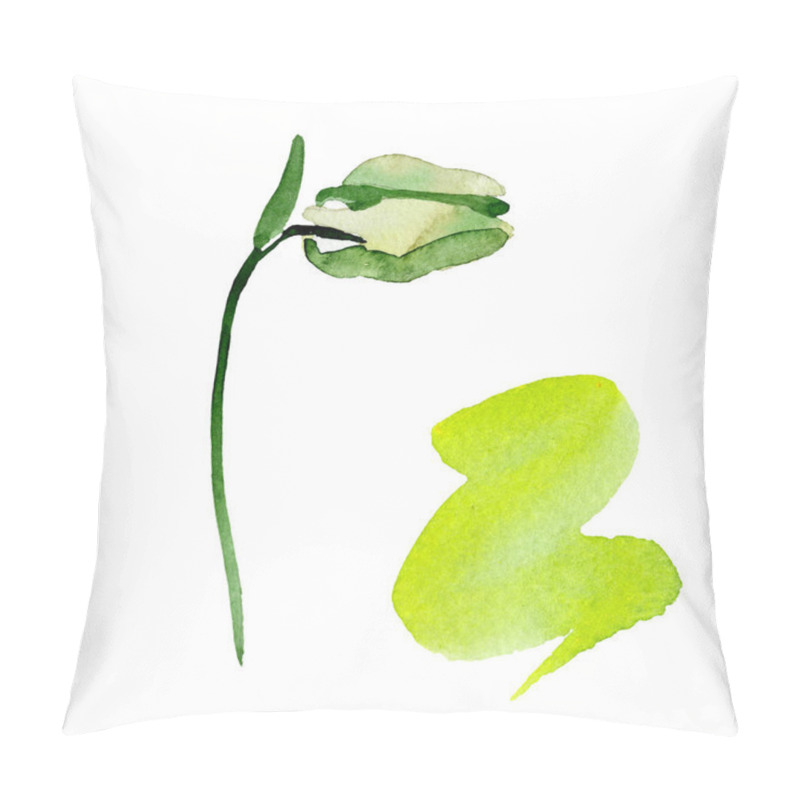 Personality  Green Aquilegia Bud. Beautiful Spring Wildflower Isolated On White. Isolated Aquilegia Illustration Element. Watercolor Background Illustration. Pillow Covers